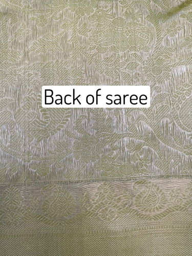 ShopNaya Exclusive | Metallic Kanchipuram Pure Silk Saree | Pastel Green | Pure Silver Zari | Handwoven | Ships from California